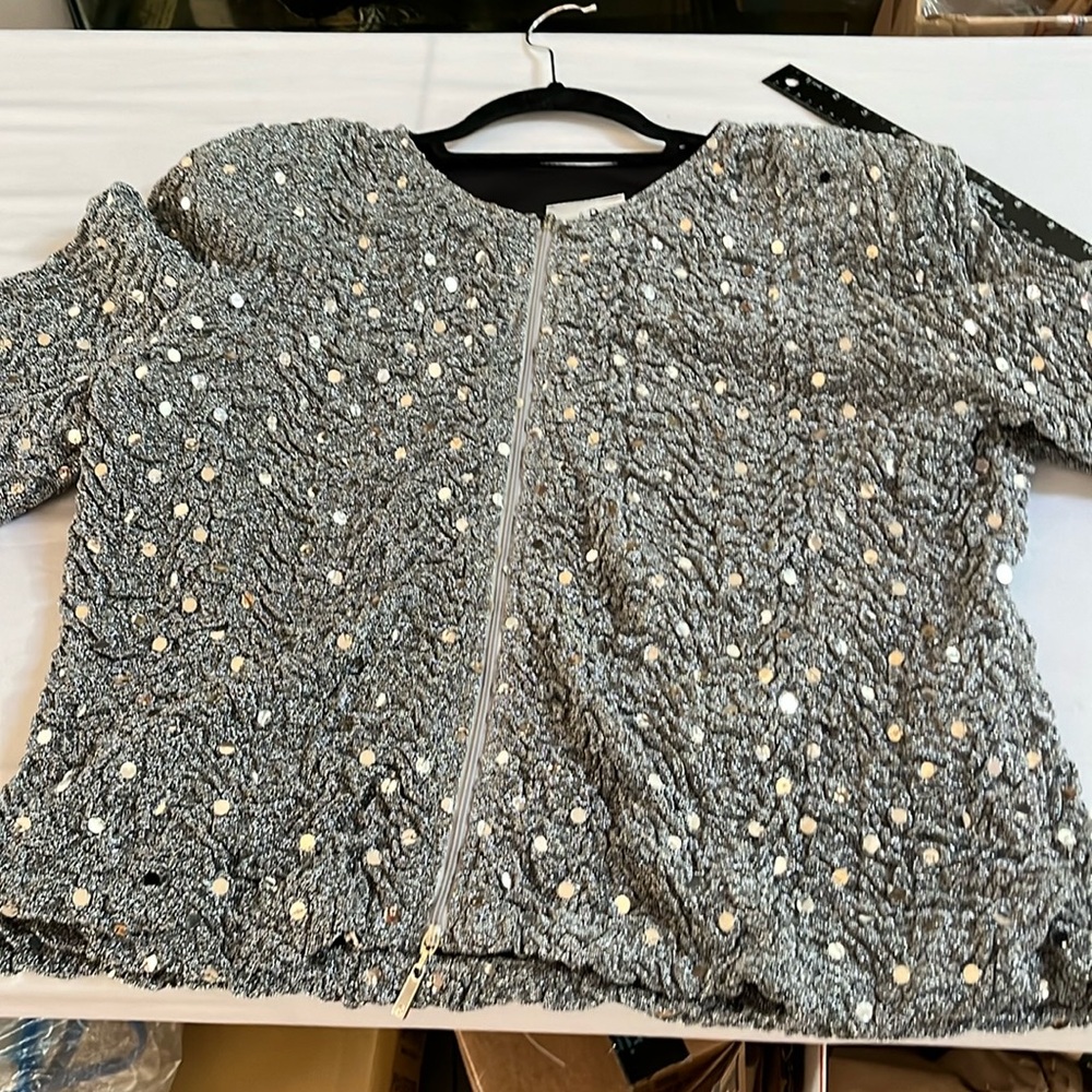 Joseph Ribkoff size 16 silver zip front dressy jacket with silver sequin detail